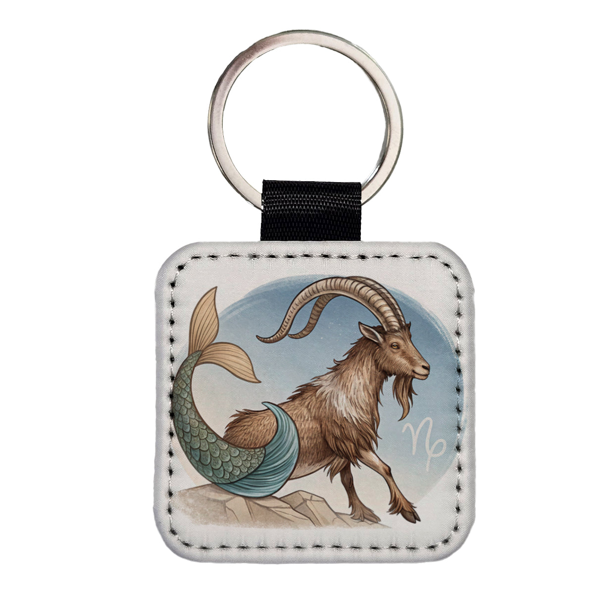 Zodiac Horoscope Symbol Capricorn Sea Goat Square Faux Leather Keychain