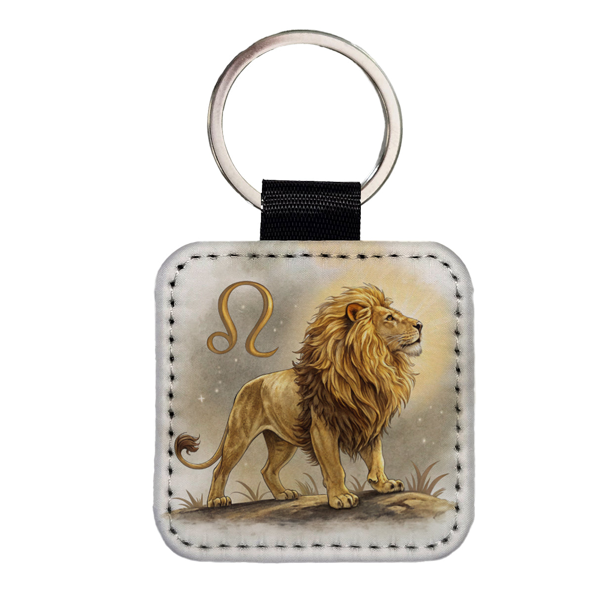 Zodiac Horoscope Symbol Leo Lion Square Faux Leather Keychain