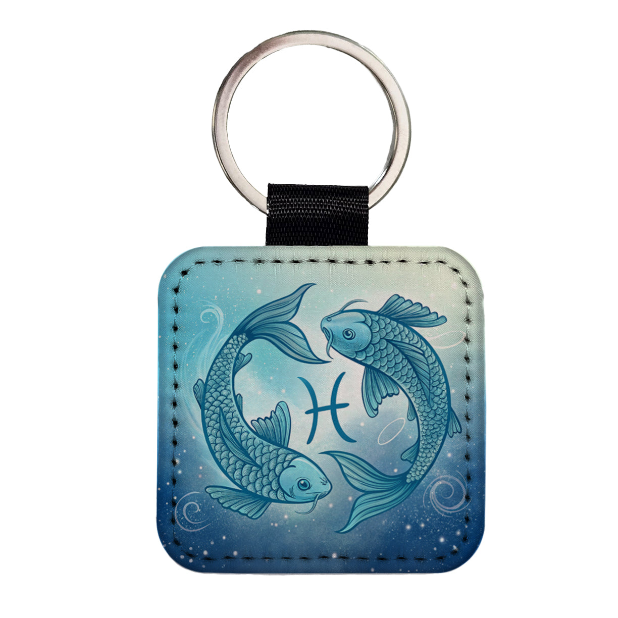 Zodiac Horoscope Symbol Pisces Fish Square Faux Leather Keychain