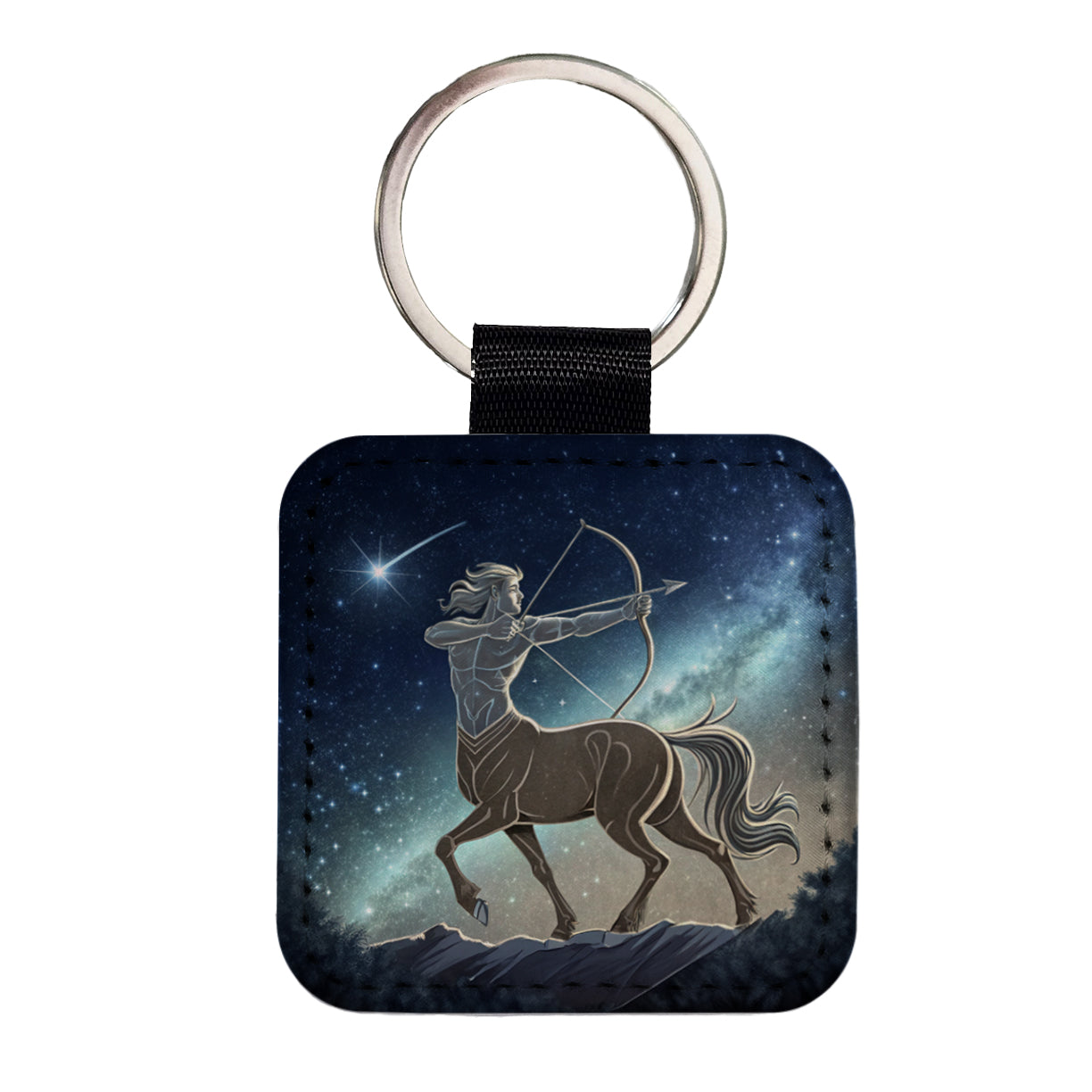 Zodiac Horoscope Symbol Sagittarius Centaur Square Faux Leather Keychain