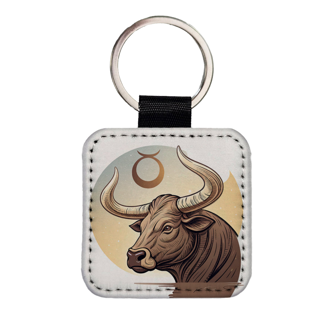 Zodiac Horoscope Symbol Taurus Bull Square Faux Leather Keychain
