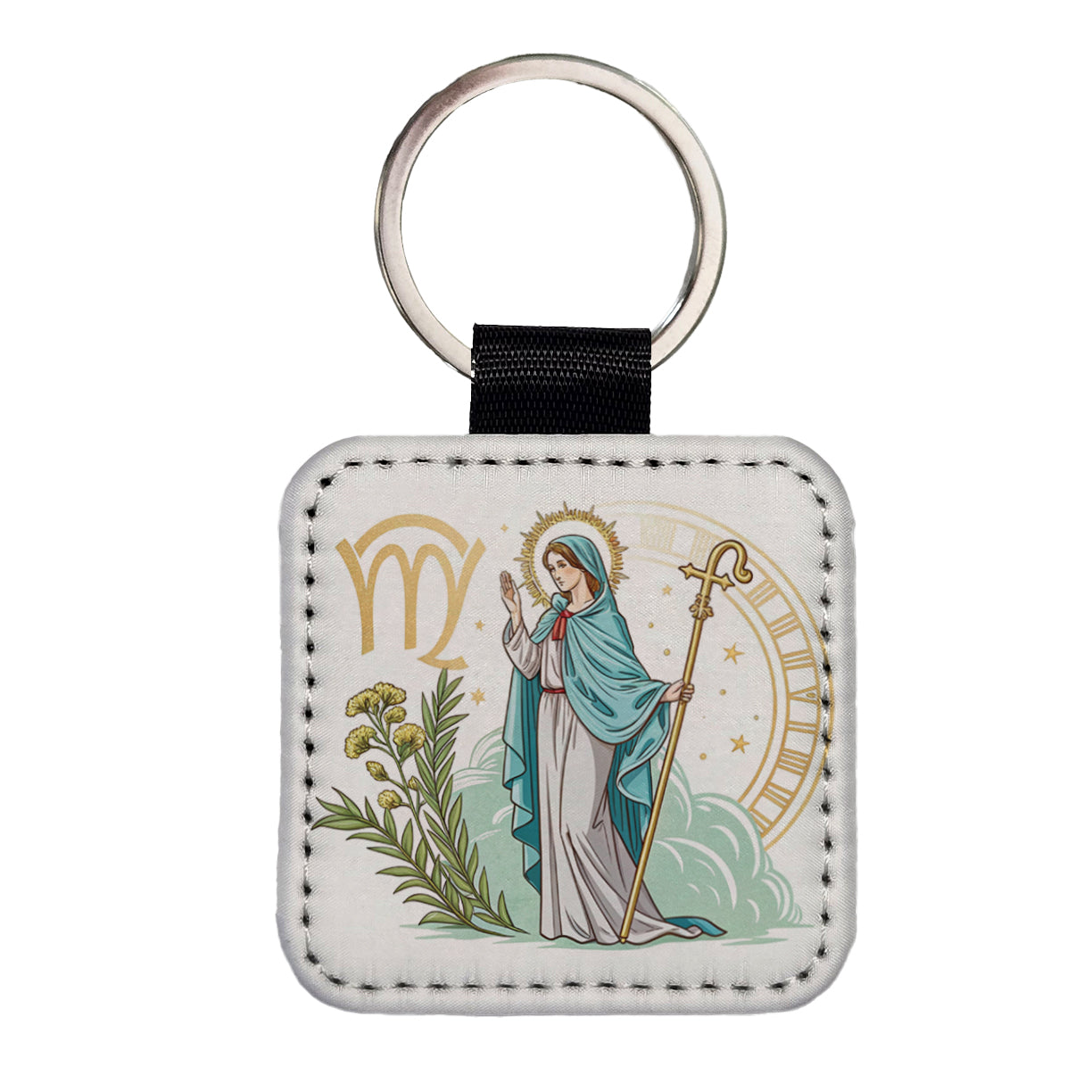 Zodiac Horoscope Symbol Virgo Maiden Virgin Square Faux Leather Keychain