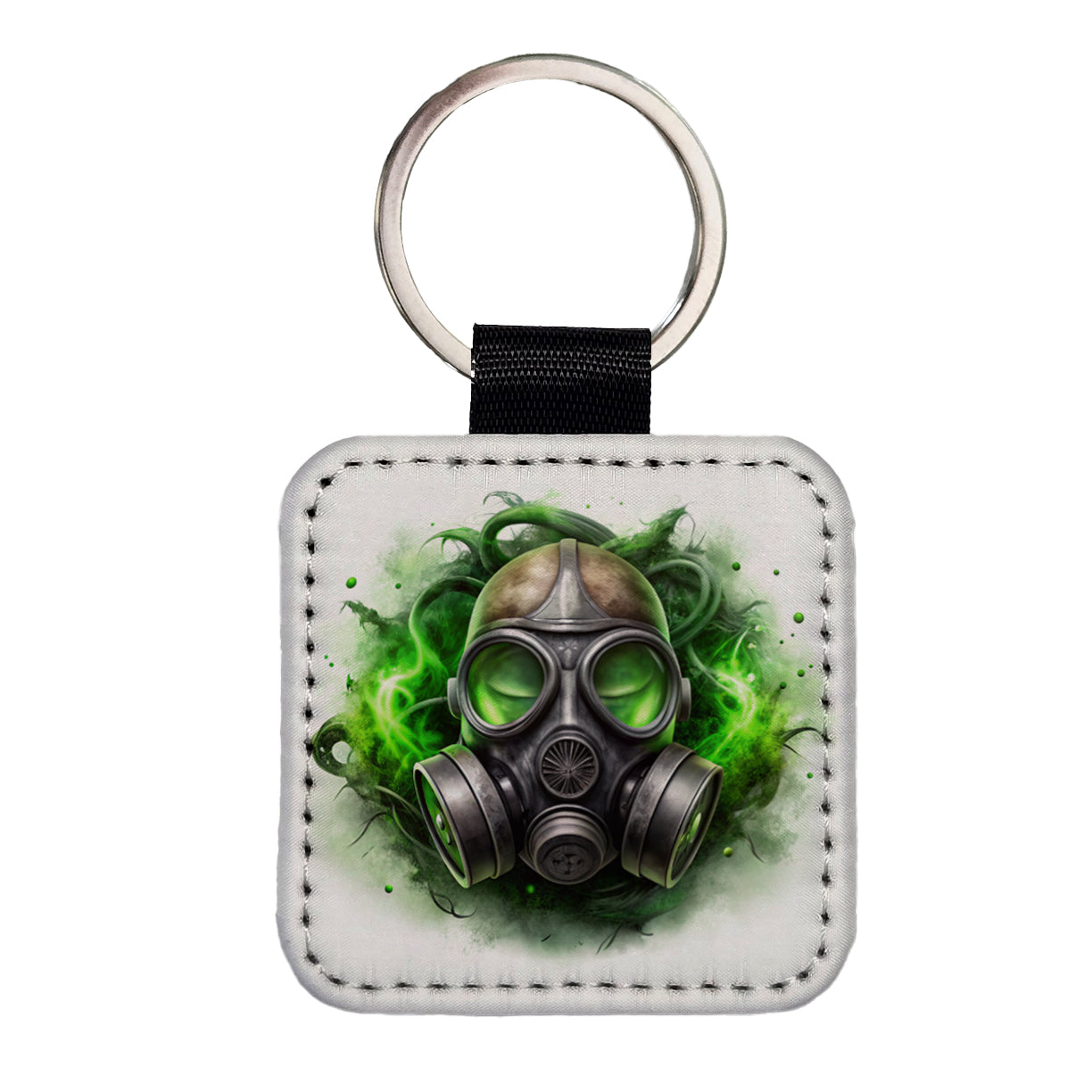 Zombie Outbreak Gas Mask Green Toxic Gas Square Faux Leather Keychain