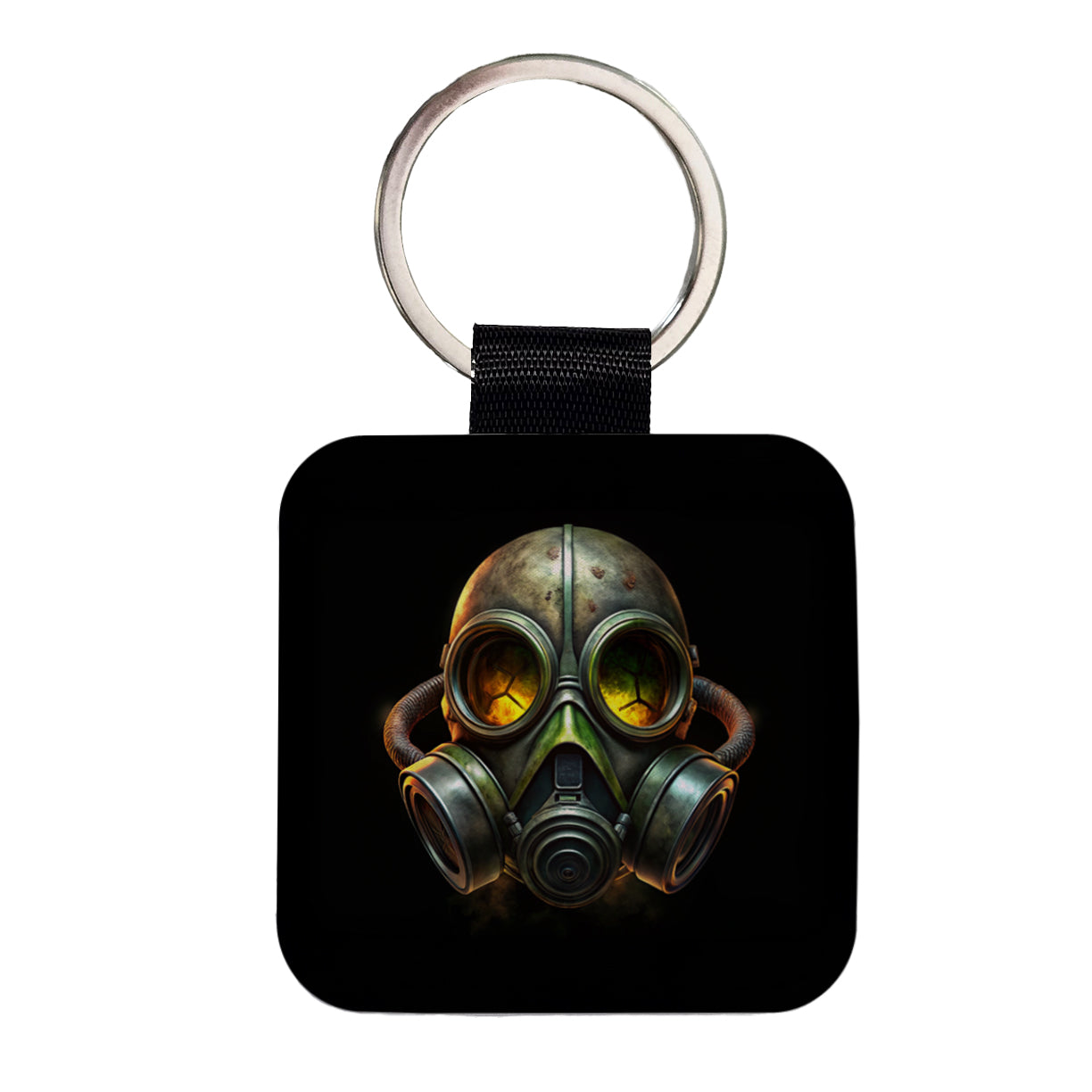 Zombie Outbreak Gas Mask Square Faux Leather Keychain