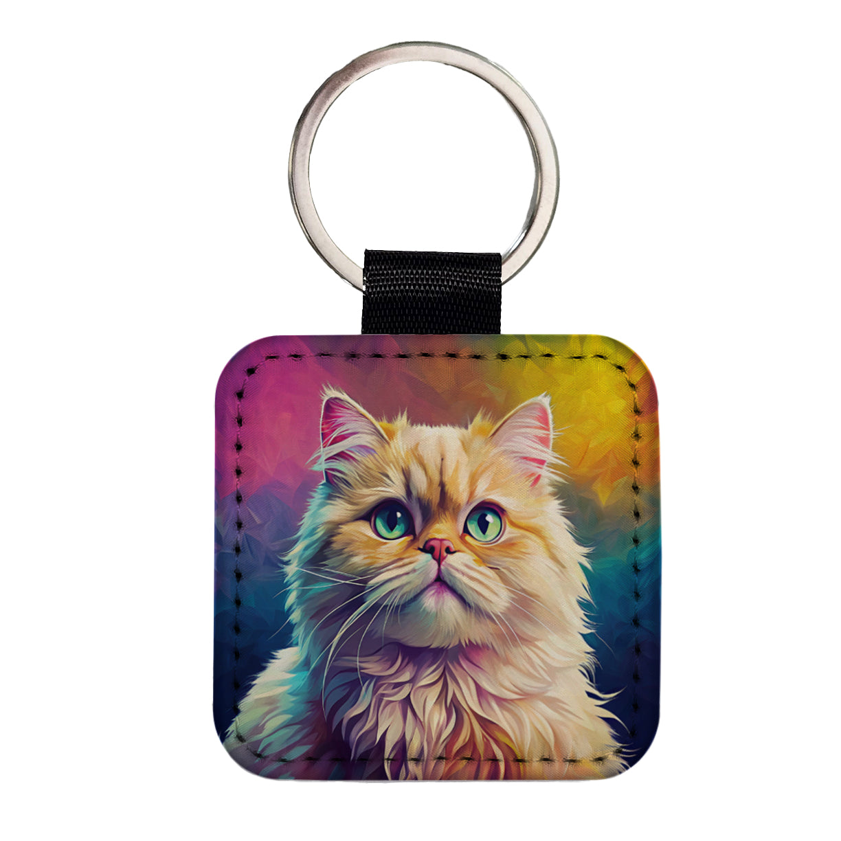 Persian Cat Pop Art Square Faux Leather Keychain