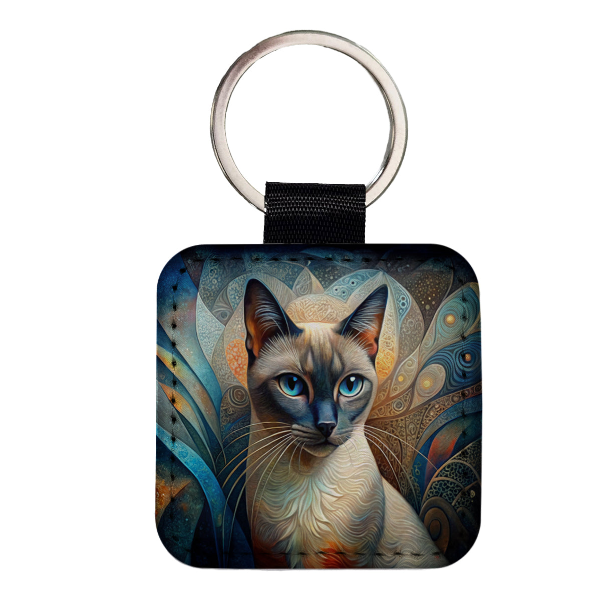 Siamese Cat Abstract Art Square Faux Leather Keychain
