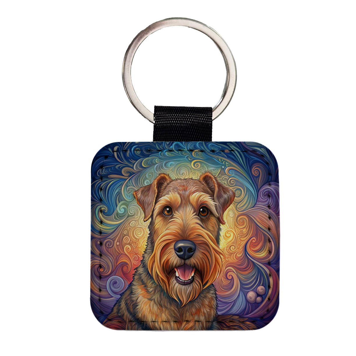 Airedale Terrier Dog Art Nouveau Square Faux Leather Keychain