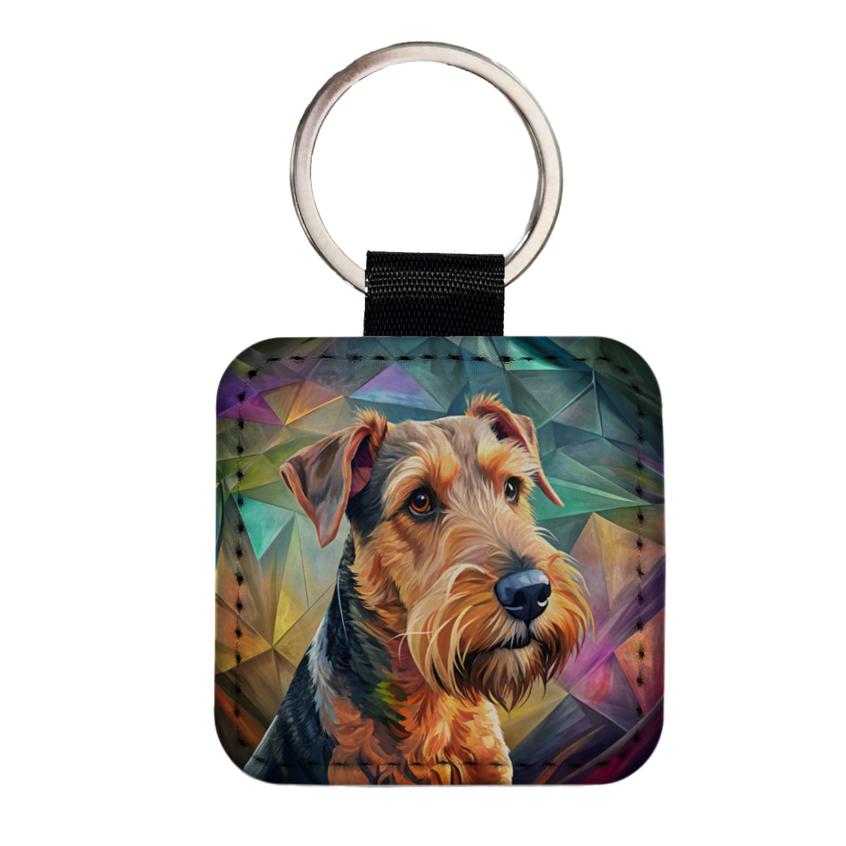 Airedale Terrier Dog Contemporary Art Square Faux Leather Keychain