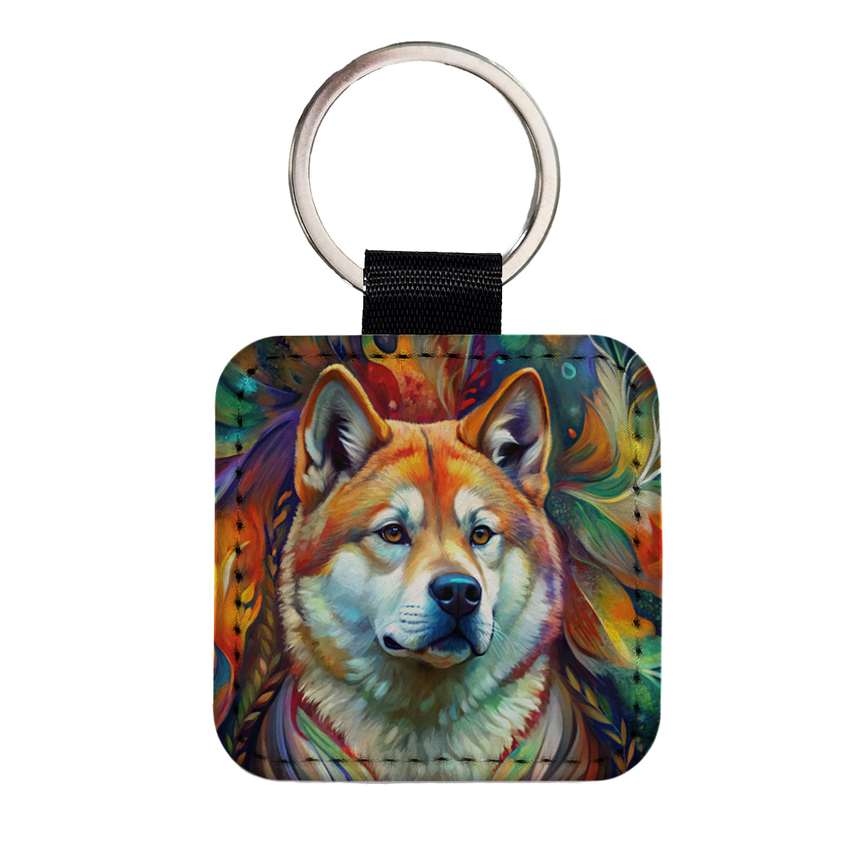 Akita Dog Abstract Art Square Faux Leather Keychain
