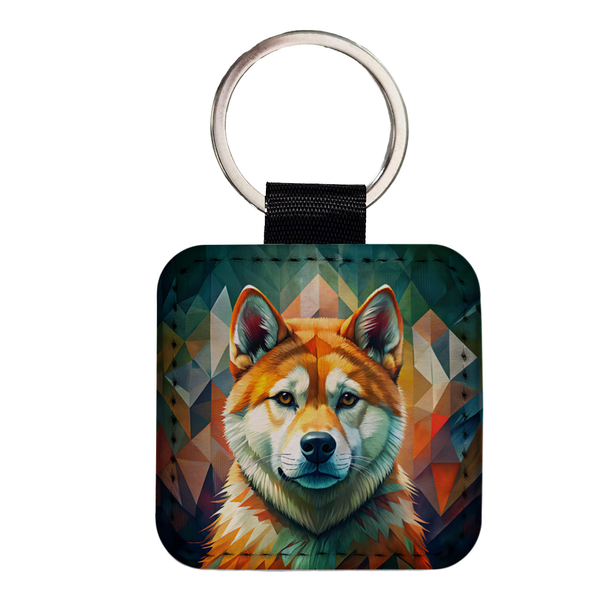 Akita Dog Contemporary Art Square Faux Leather Keychain