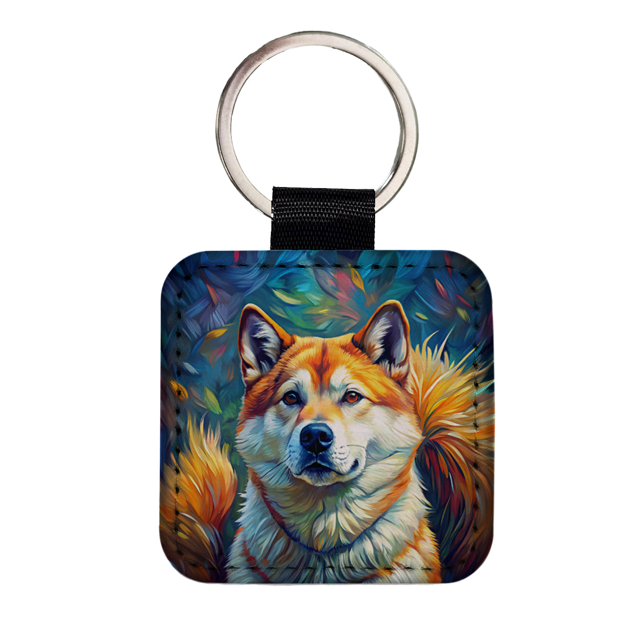 Akita Dog Expressionism Art Square Faux Leather Keychain