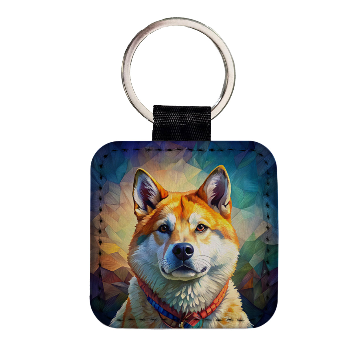 Akita Dog Pop Art Square Faux Leather Keychain