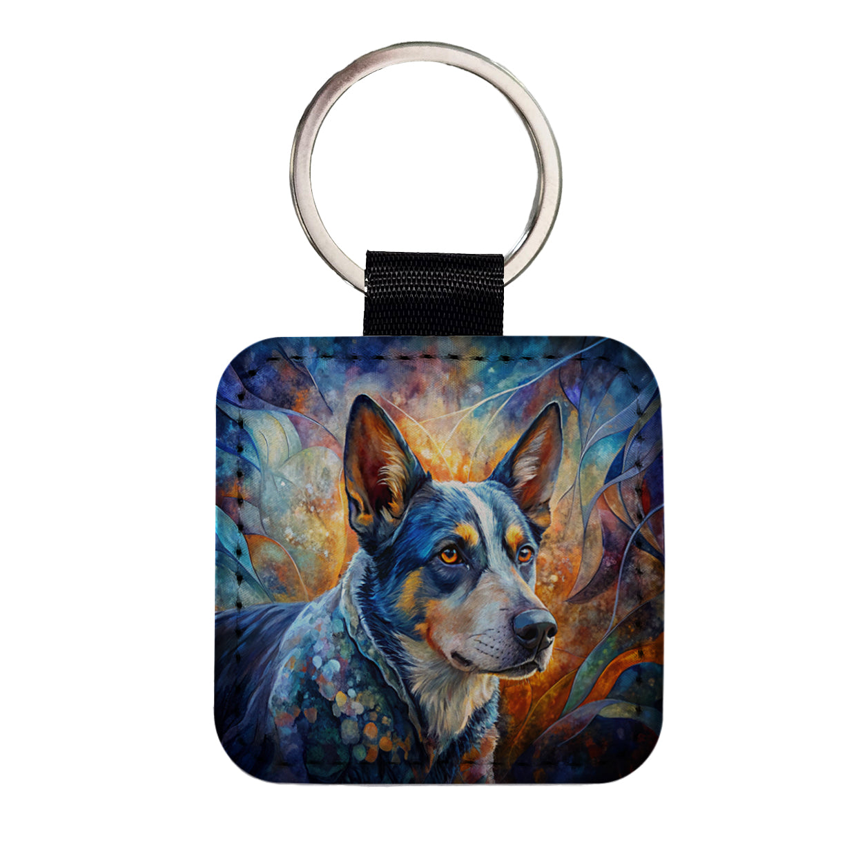 Australian Cattle Dog Abstract Art Square Faux Leather Keychain