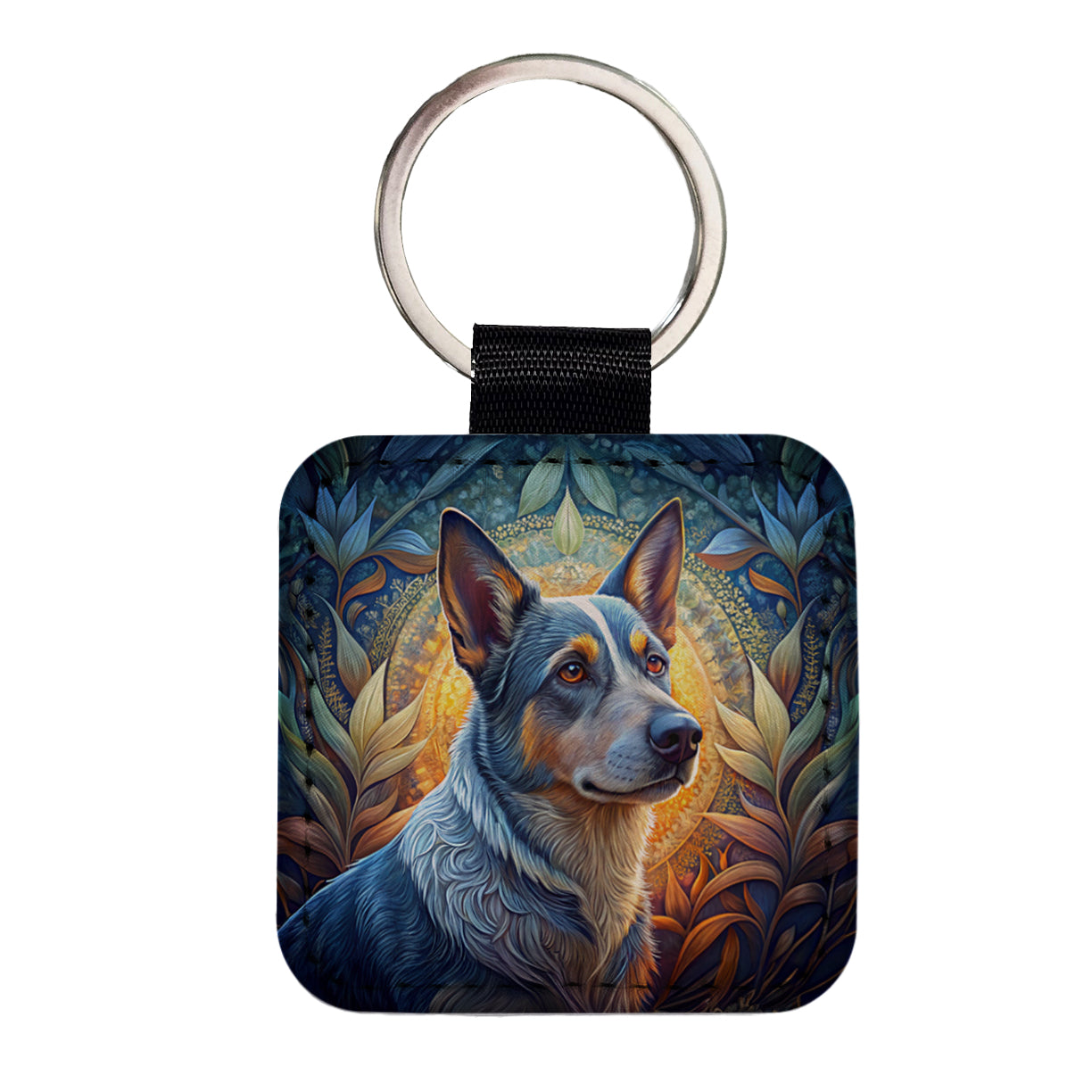 Australian Cattle Dog Art Nouveau Square Faux Leather Keychain