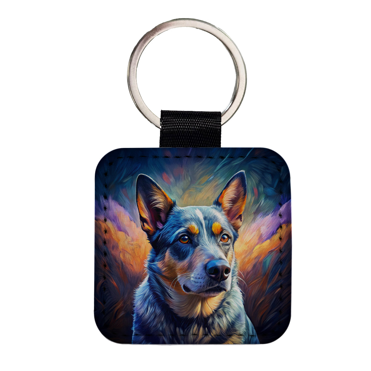 Australian Cattle Dog Pop Art Square Faux Leather Keychain