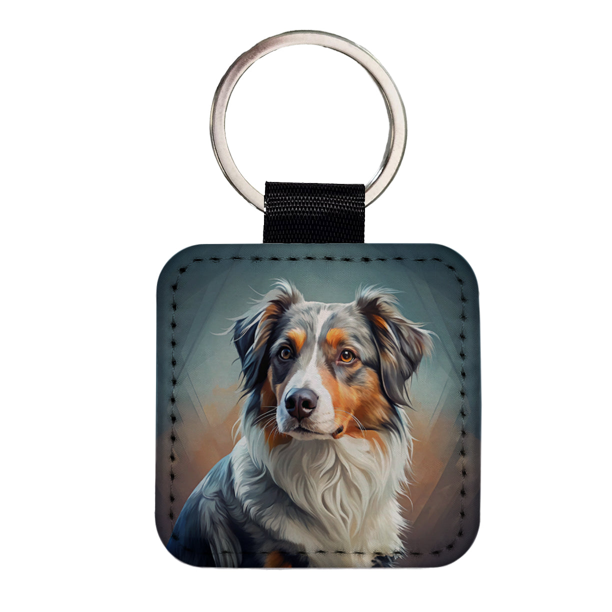 Australian Shepherd Dog Contemporary Art Square Faux Leather Keychain
