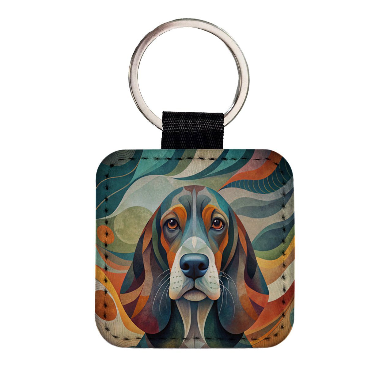 Basset Hound Dog Abstract Stylized Art Square Faux Leather Keychain