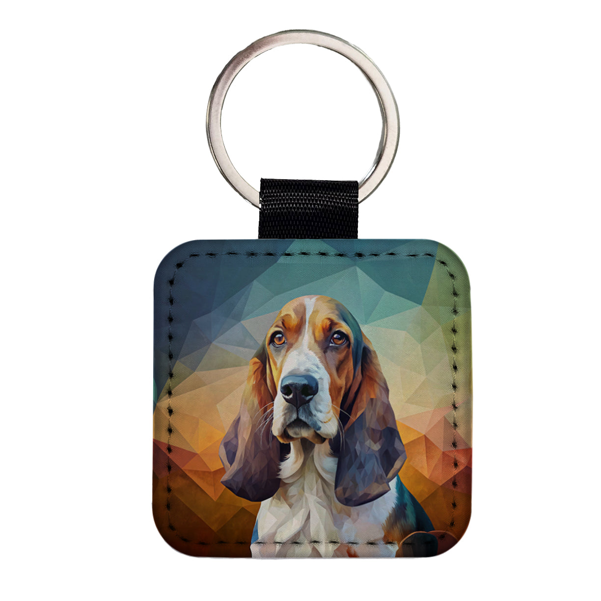 Basset Hound Dog Contemporary Art Square Faux Leather Keychain