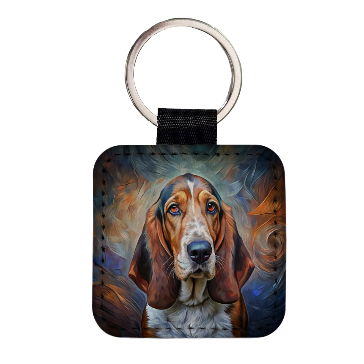Basset Hound Dog Expressionism Art Square Faux Leather Keychain