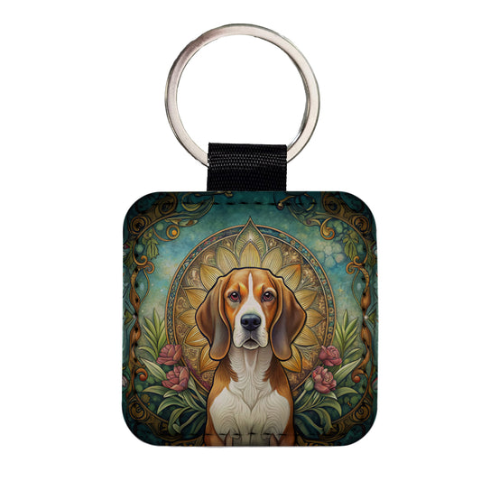 Beagle Dog Art Nouveau Square Faux Leather Keychain