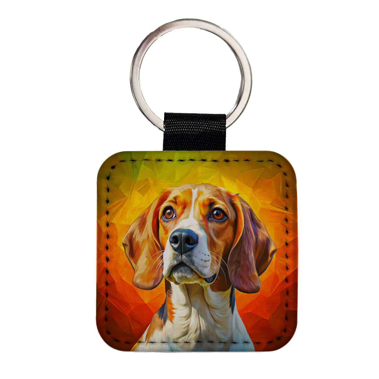Beagle Dog Pop Art Square Faux Leather Keychain