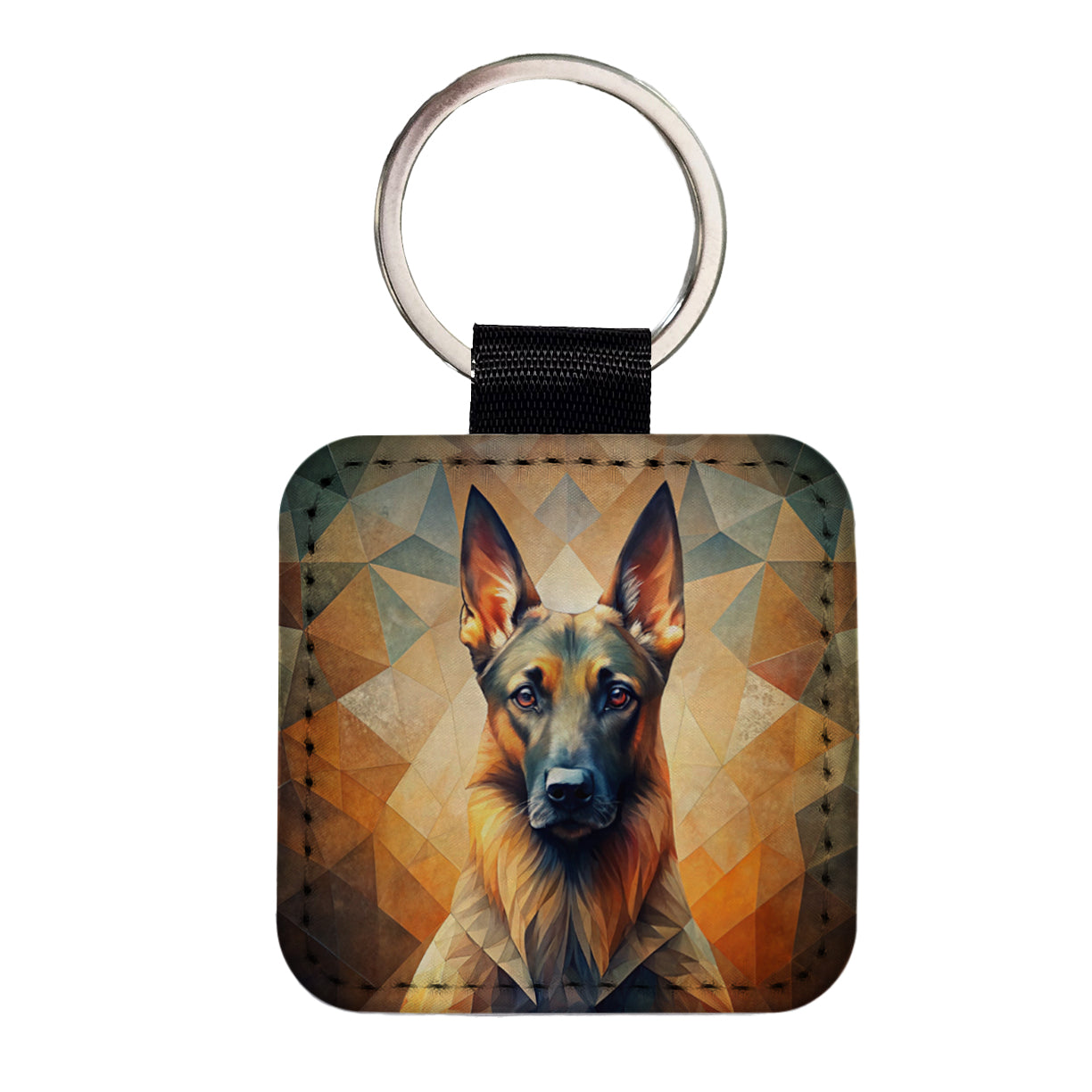 Belgian Malinois Dog Abstract Stylized Art Square Faux Leather Keychain