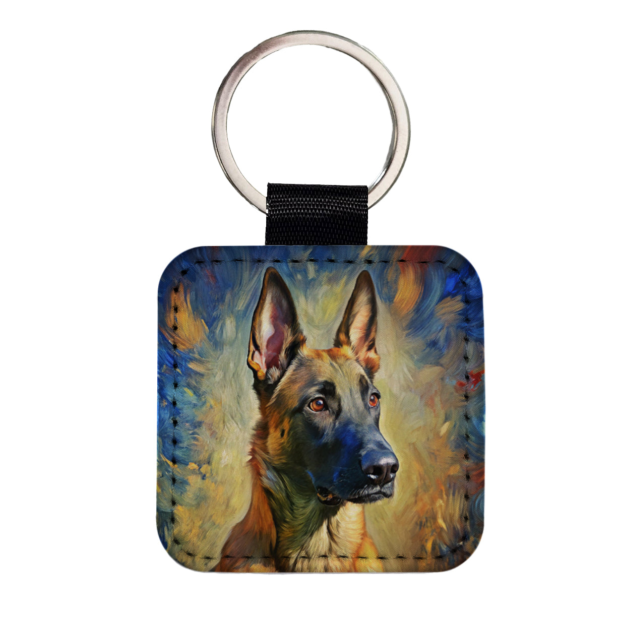 Belgian Malinois Dog Expressionism Art Square Faux Leather Keychain