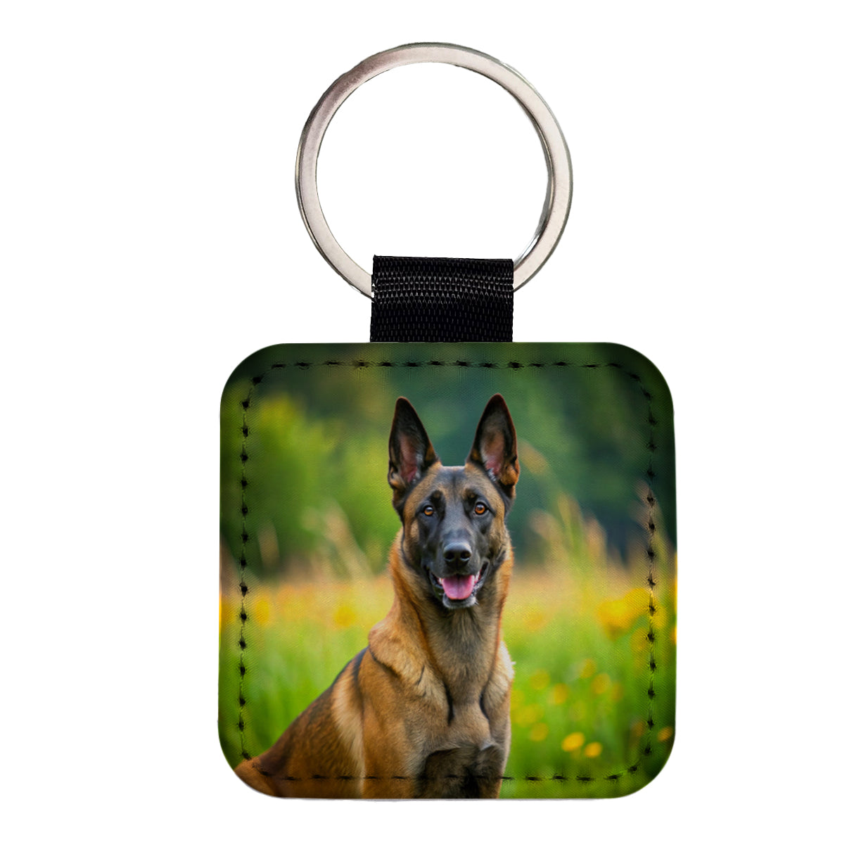 Belgian Malinois Dog Photo Square Faux Leather Keychain