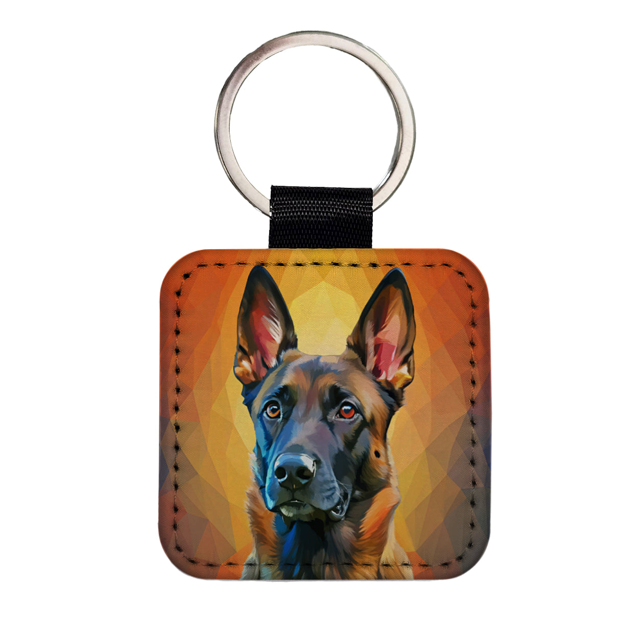 Belgian Malinois Dog Pop Art Square Faux Leather Keychain