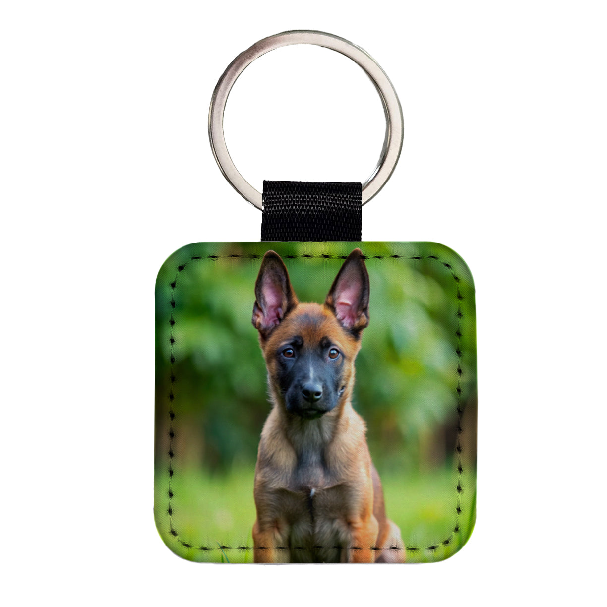 Belgian Malinois Dog Puppy Photo Square Faux Leather Keychain