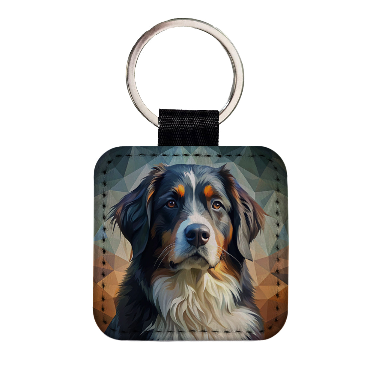 Bernese Mountain Dog Abstract Stylized Art Square Faux Leather Keychain