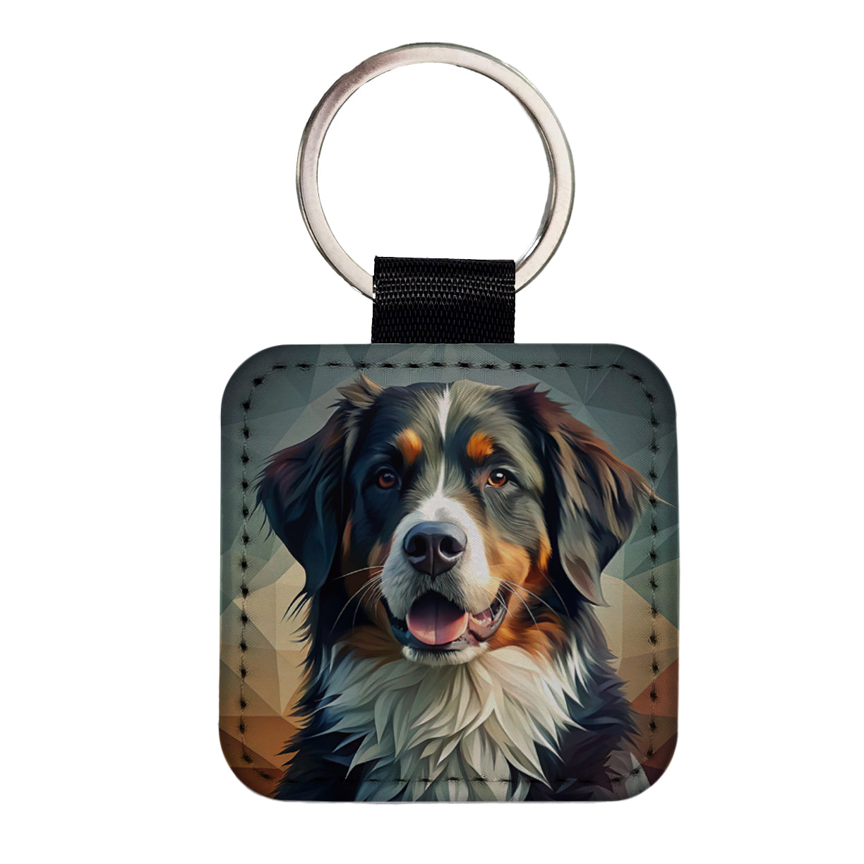 Bernese Mountain Dog Contemporary Art Square Faux Leather Keychain