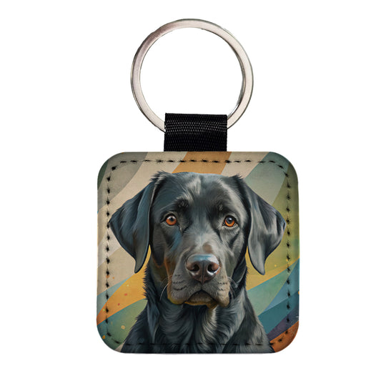 Black Labrador Retriever Dog Contemporary Art Square Faux Leather Keychain