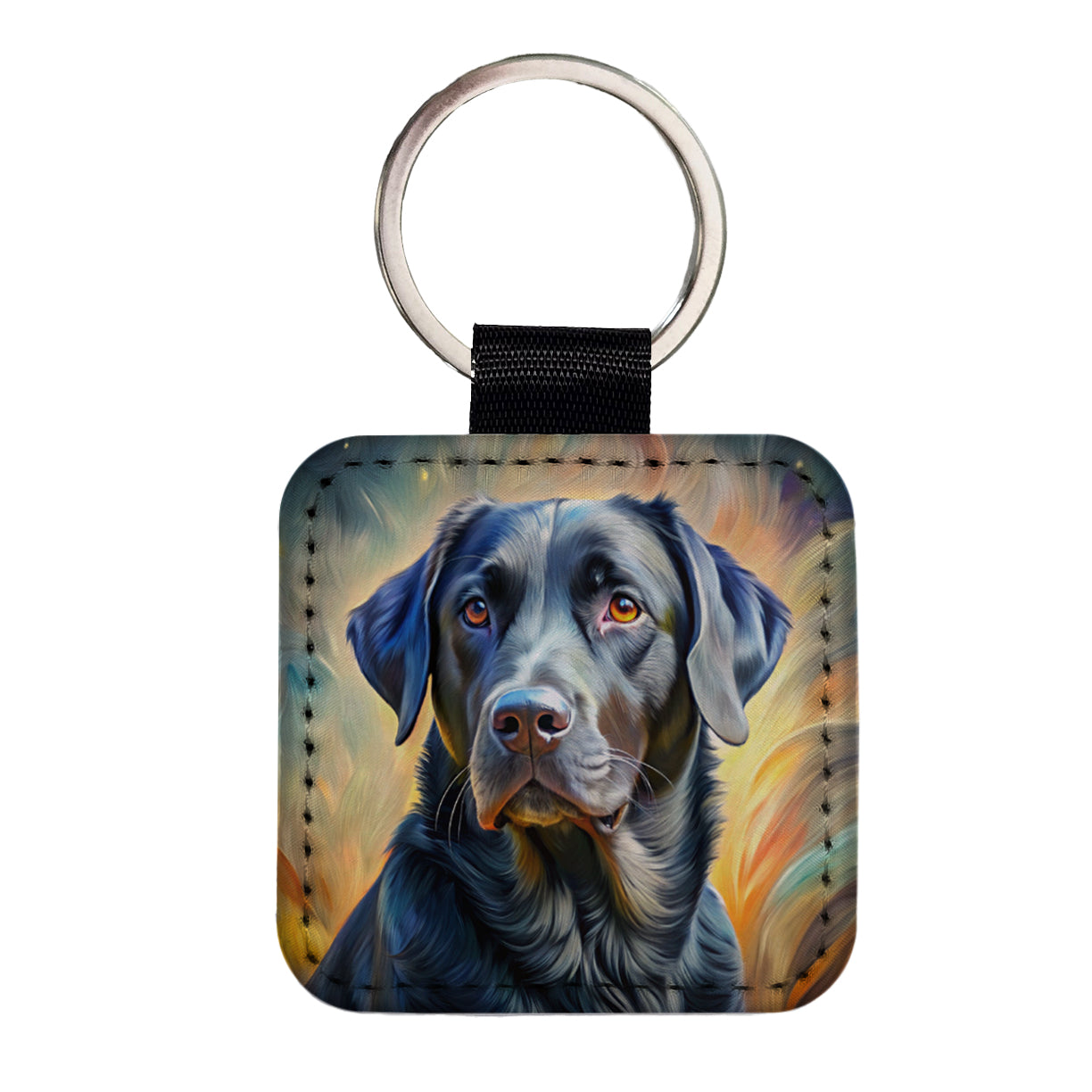 Black Labrador Retriever Dog Expressionism Art Square Faux Leather Keychain