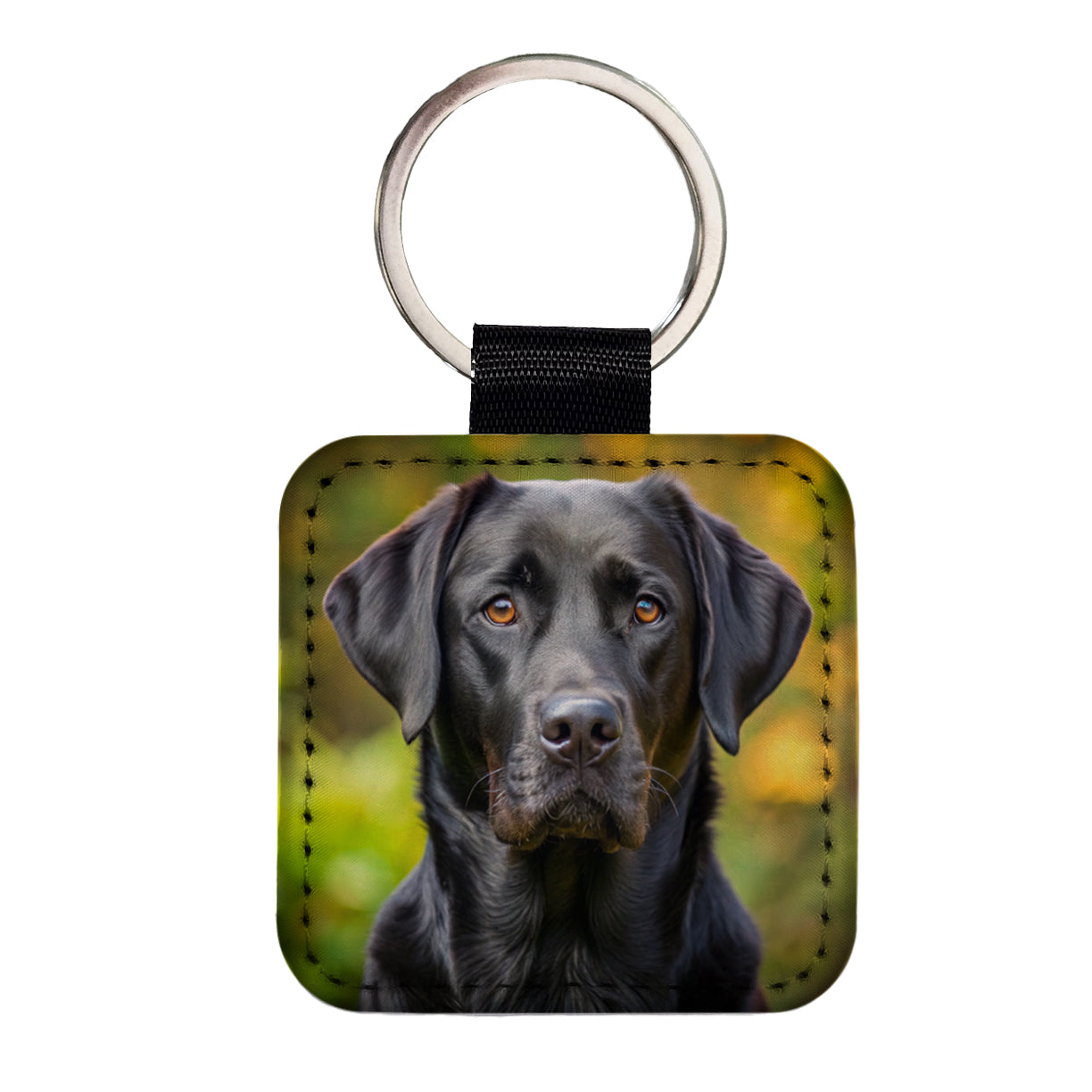 Black Labrador Retriever Dog Photo Square Faux Leather Keychain