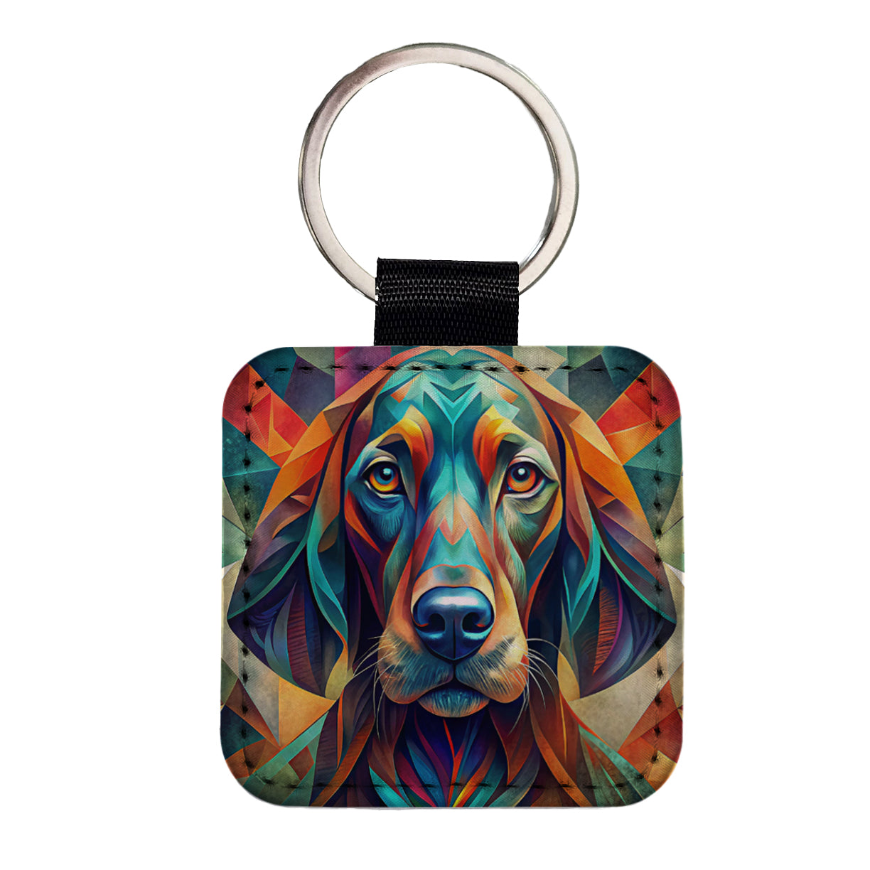 Bloodhound Dog Abstract Stylized Art Square Faux Leather Keychain