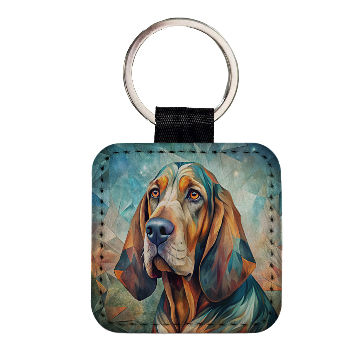 Bloodhound Dog Contemporary Art Square Faux Leather Keychain