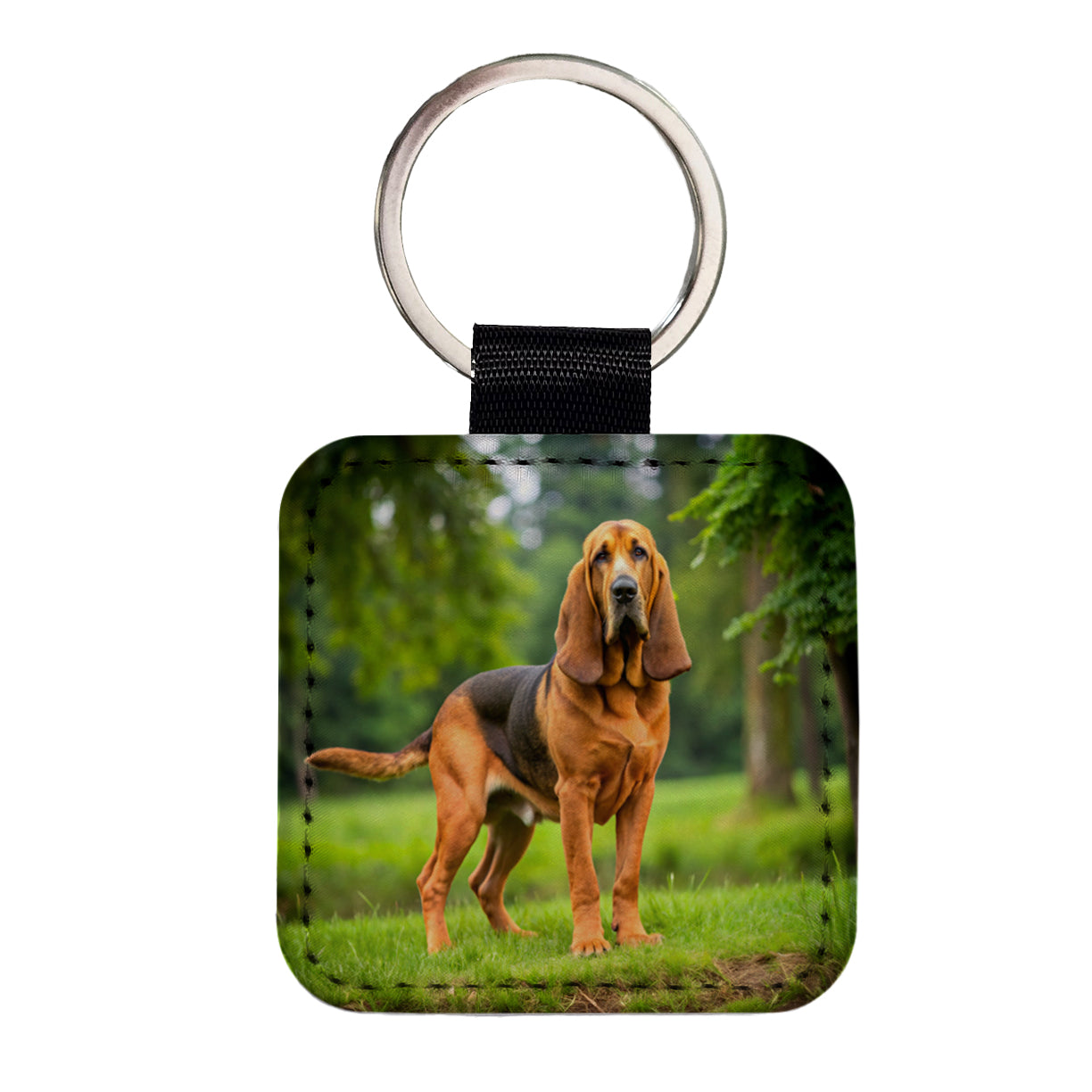 Bloodhound Dog Photo Square Faux Leather Keychain