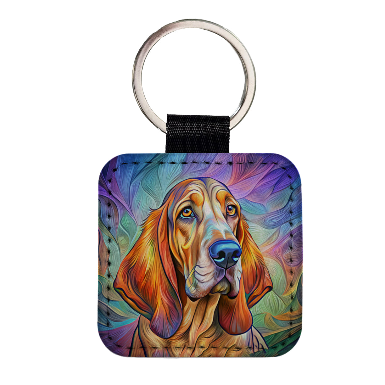 Bloodhound Dog Pop Art Square Faux Leather Keychain