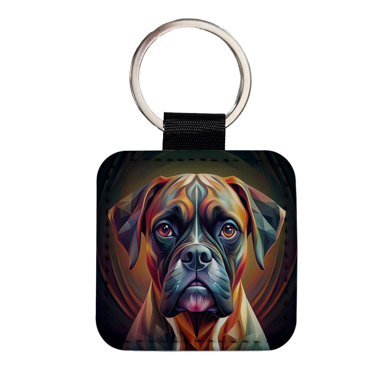 Boxer Dog Abstract Stylized Art Square Faux Leather Keychain