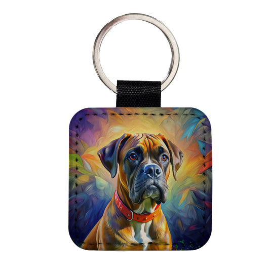 Boxer Dog Expressionism Art Square Faux Leather Keychain