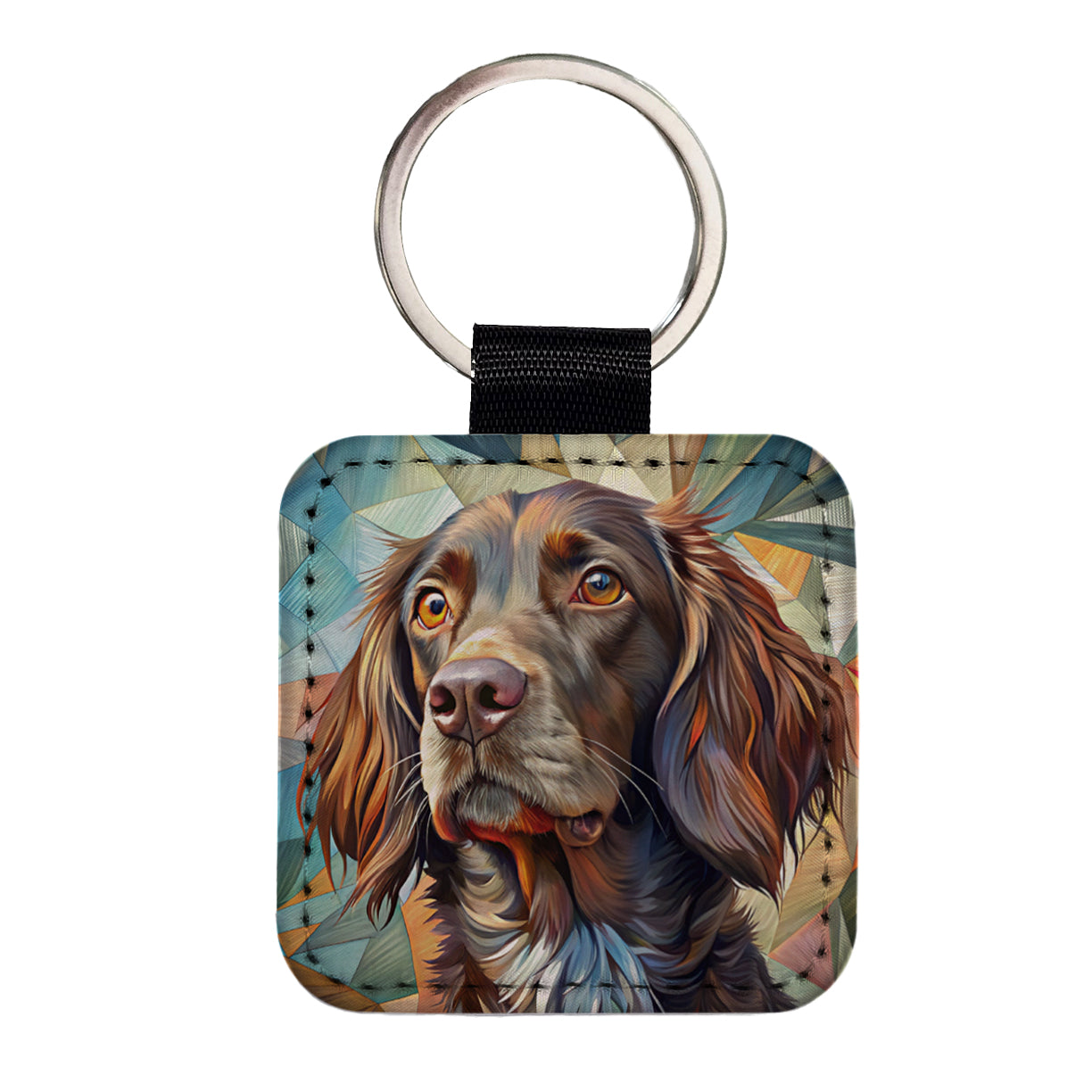 Boykin Spaniel Dog Contemporary Art Square Faux Leather Keychain