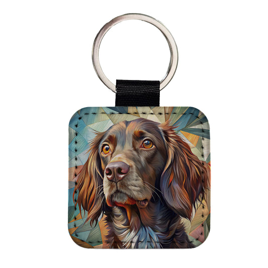 Boykin Spaniel Dog Contemporary Art Square Faux Leather Keychain