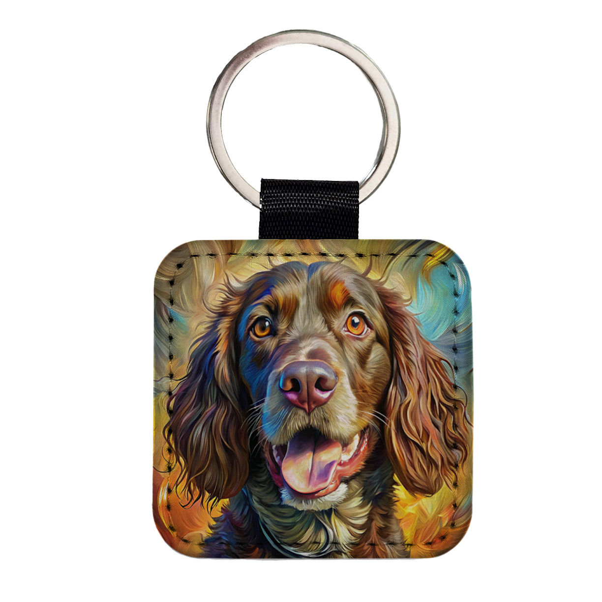 Boykin Spaniel Dog Expressionism Art Square Faux Leather Keychain