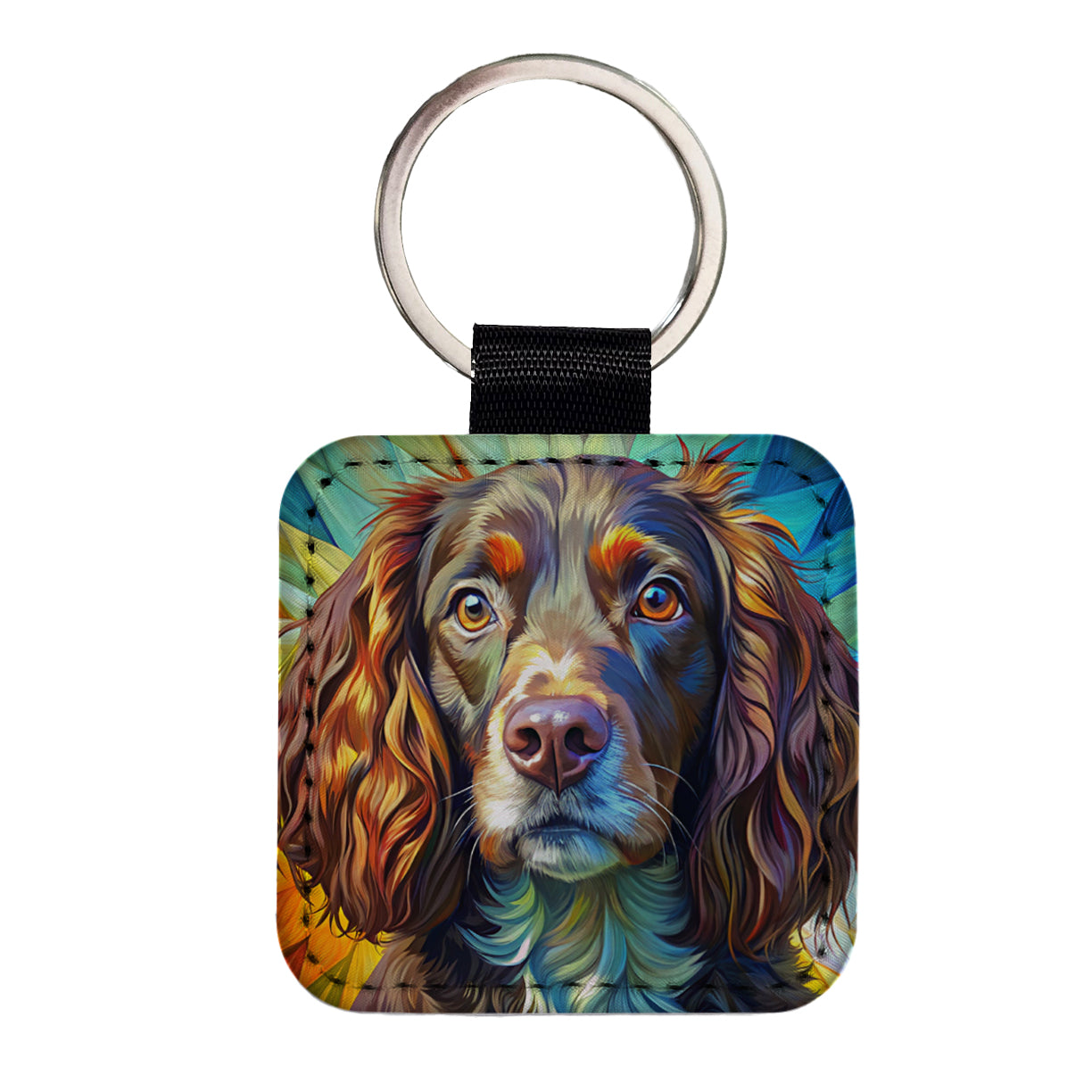 Boykin Spaniel Dog Pop Art Square Faux Leather Keychain