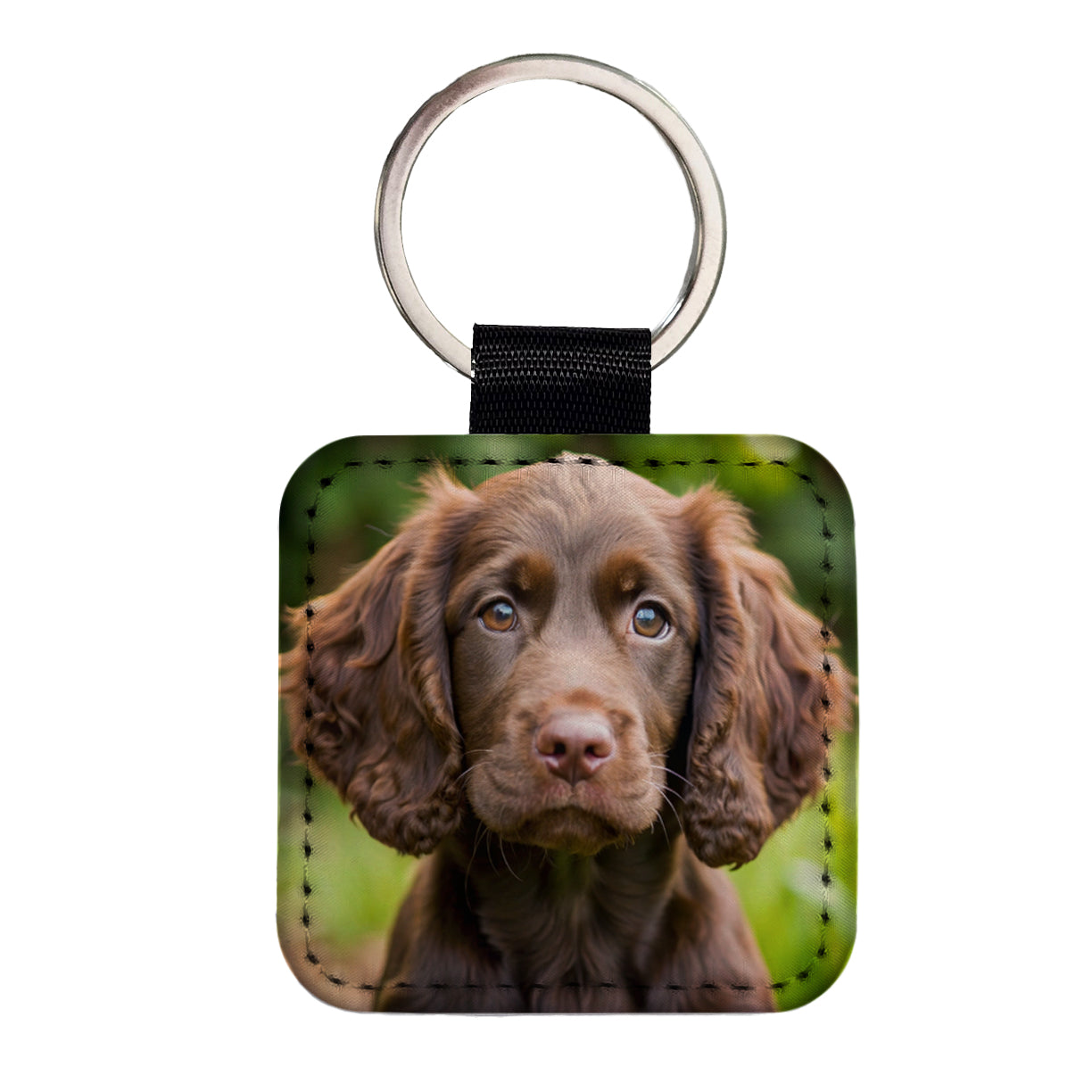 Boykin Spaniel Dog Puppy Photo Square Faux Leather Keychain