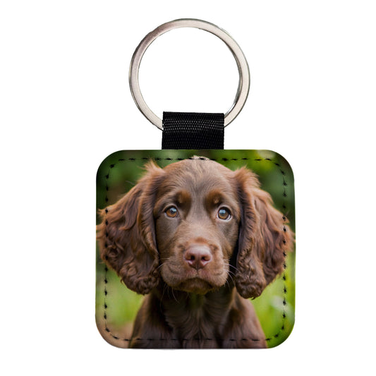 Boykin Spaniel Dog Puppy Photo Square Faux Leather Keychain
