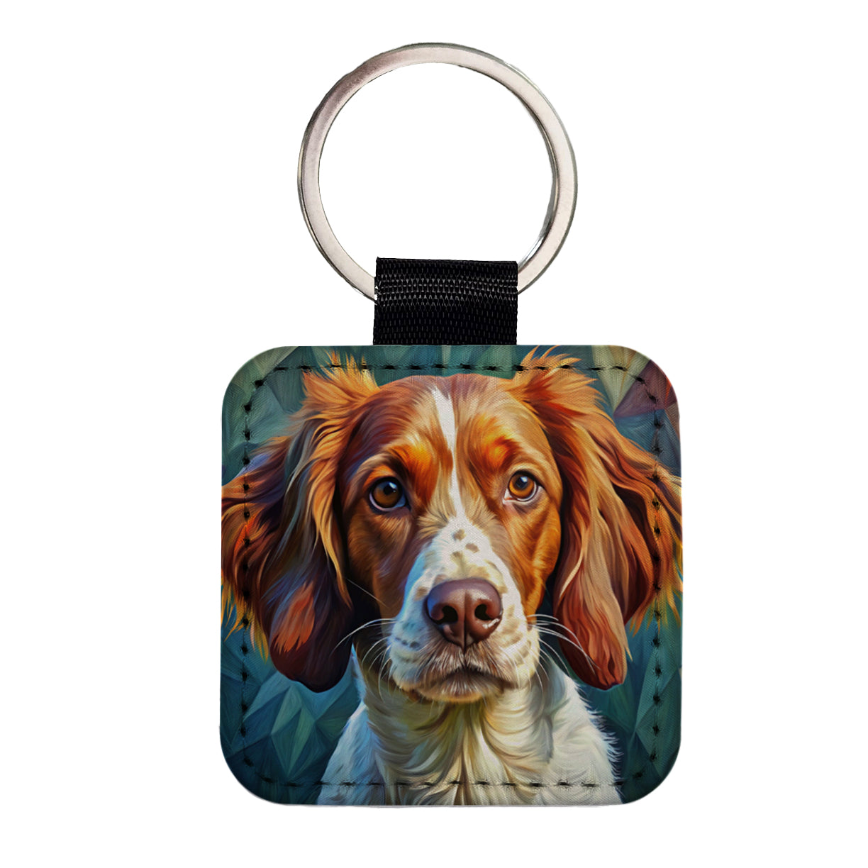 Brittany Spaniel Dog Expressionism Art Square Faux Leather Keychain