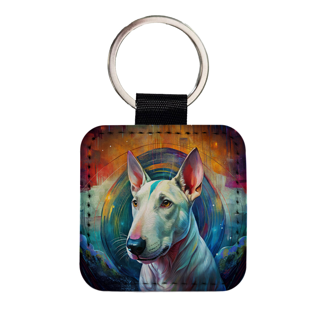 Bull Terrier Dog Abstract Art Square Faux Leather Keychain