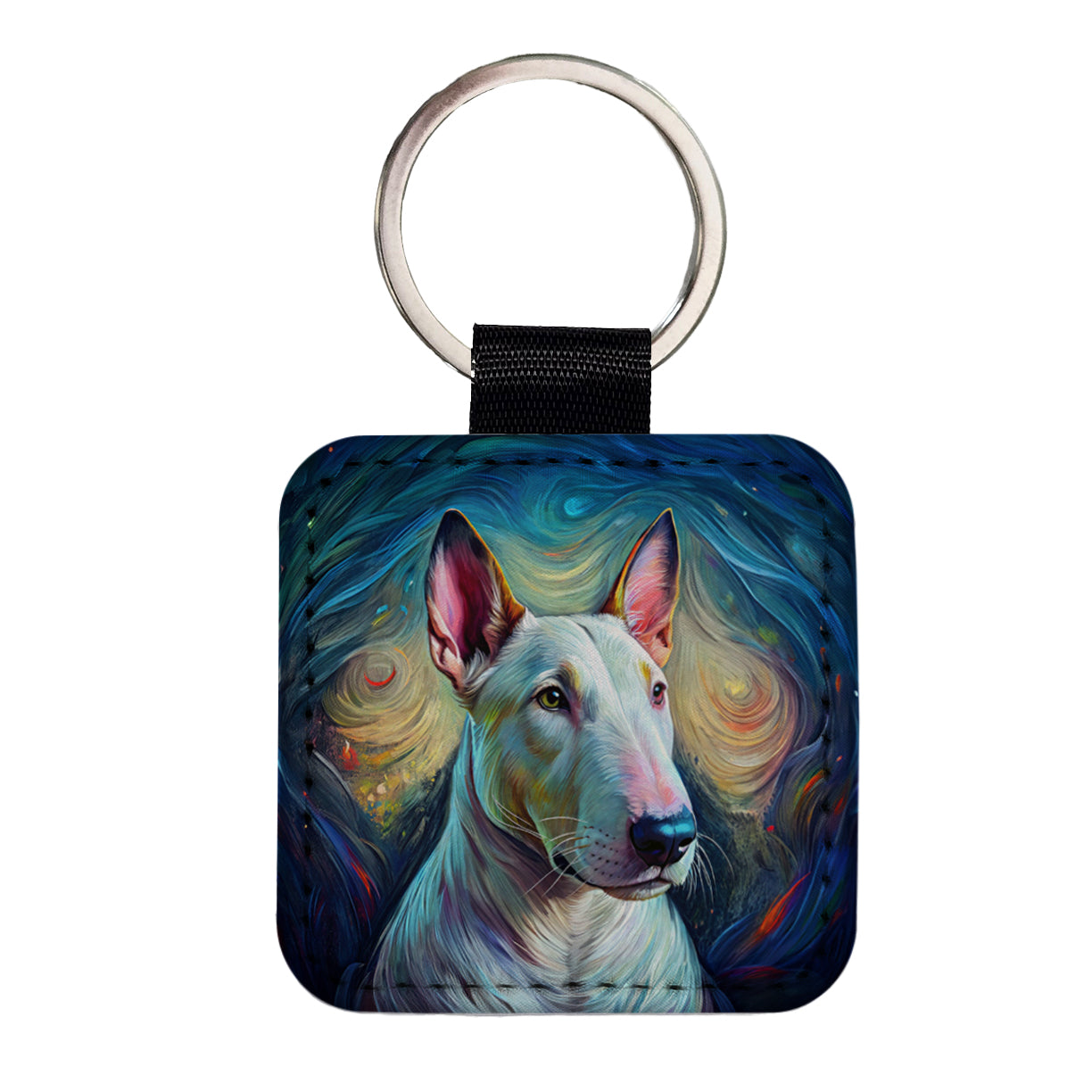 Bull Terrier Dog Expressionism Art Square Faux Leather Keychain